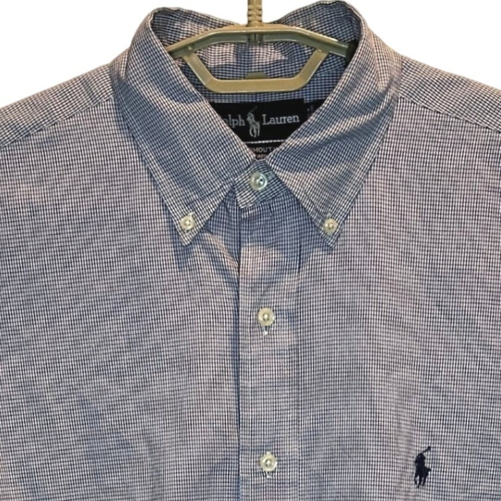 Ralph Lauren Yarmouth Shirt 16.5 36/37 Mens Blue White Check Pinpoint Oxford